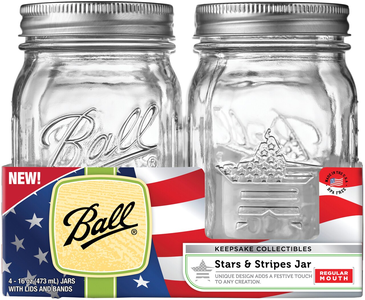 Ball(R) Regular Mouth Keepsake Canning Jars 4/Pkg-Pint Usa, 16Oz